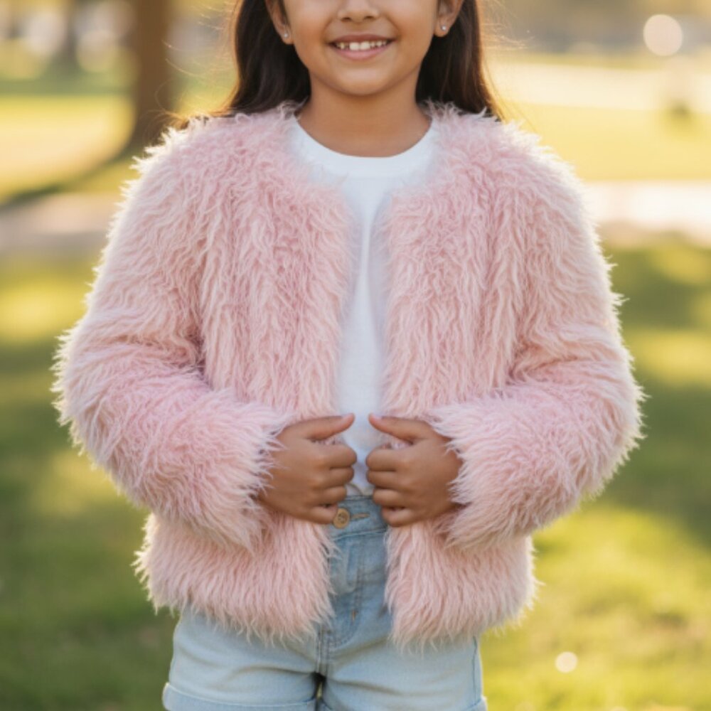 NWOT Cat & Jack Furry Teddy Baby Pink Jacket SZ-6/6X